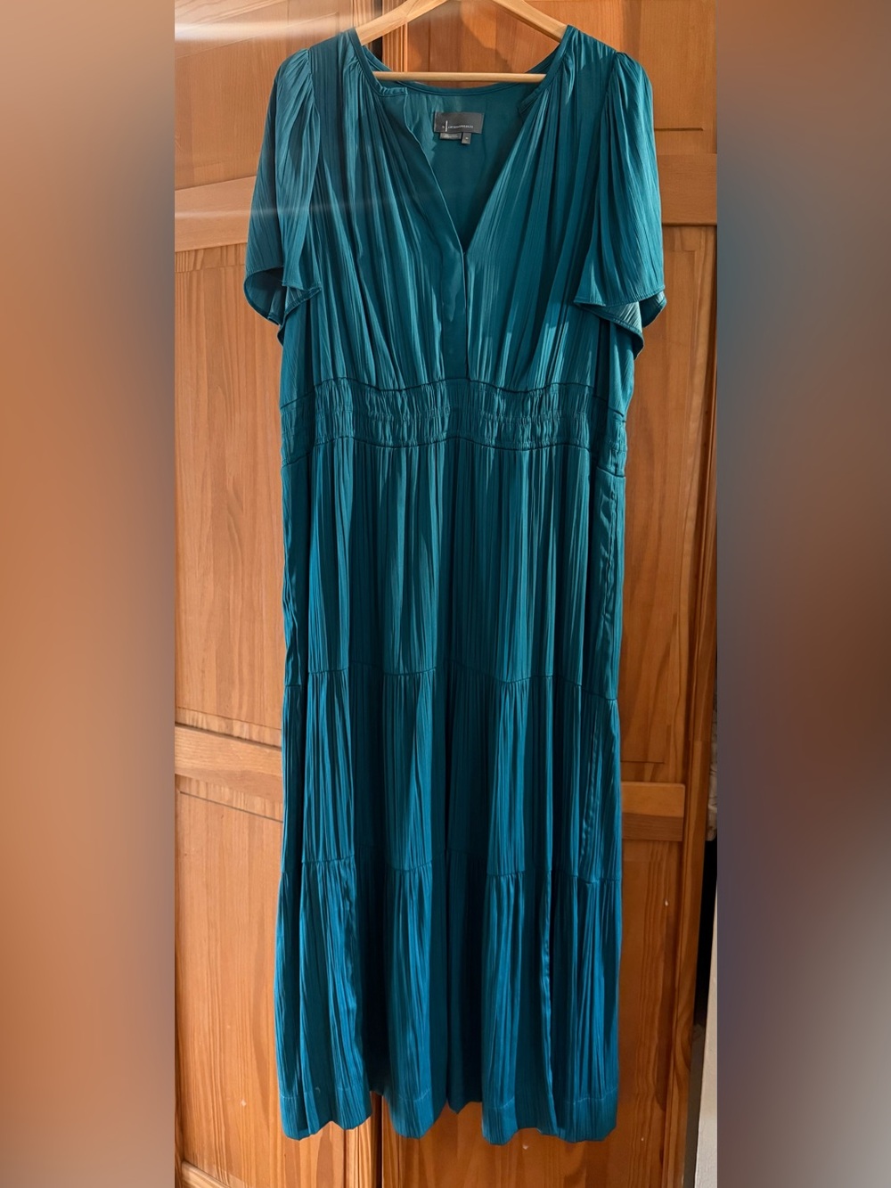 Anthropologie green Pleated V-Neck Dress